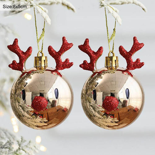 2pcs Elk Christmas Balls Ornaments Xmas Tree Hanging Bauble Pendant