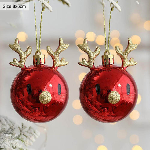 2pcs Elk Christmas Balls Ornaments Xmas Tree Hanging Bauble Pendant