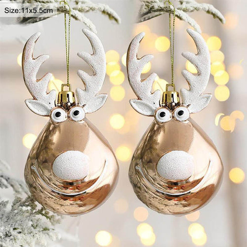 2pcs Elk Christmas Balls Ornaments Xmas Tree Hanging Bauble Pendant