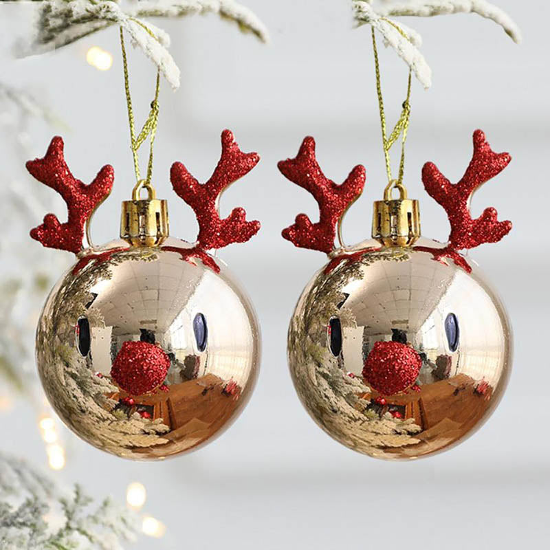 2pcs Elk Christmas Balls Ornaments Xmas Tree Hanging Bauble Pendant