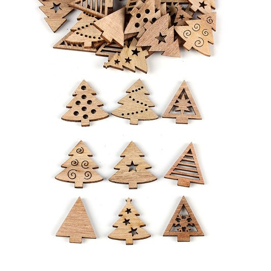 50Pcs/set Christmas Carved Natural Wood Chip