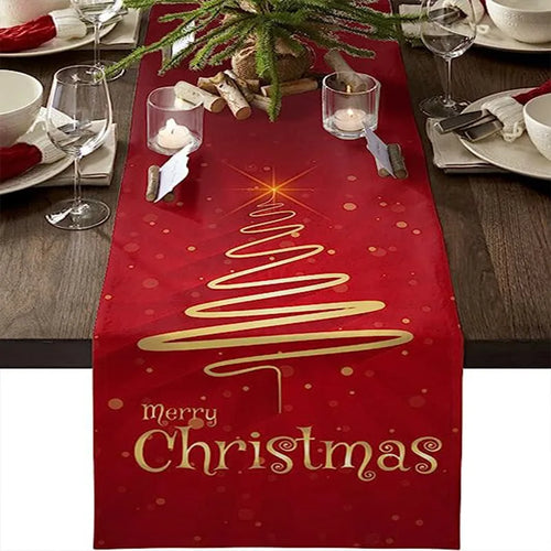 Linen Christmas Table Runner Snowman Xmas Tree Home Dining Table Cover